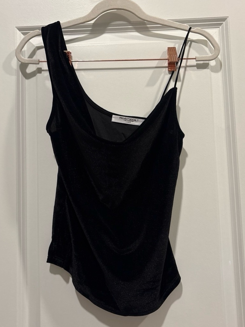 Project Social T Black Velvet One-Shoulder Camisole